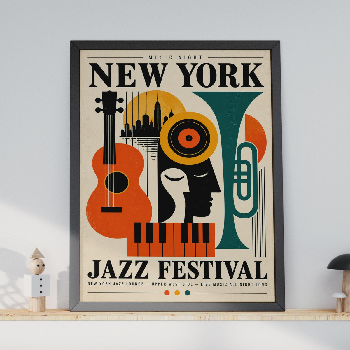 New York Jazz Festival Poster, Retro Music Wall Art, NYC Skyline Print (Mid-Century Style)