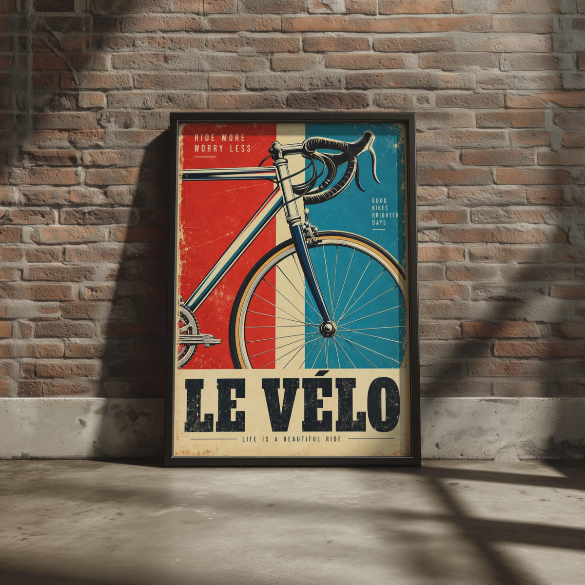 Le Velo Vintage Cycling Poster, Retro French Road Bike Art, Tricolor Decor