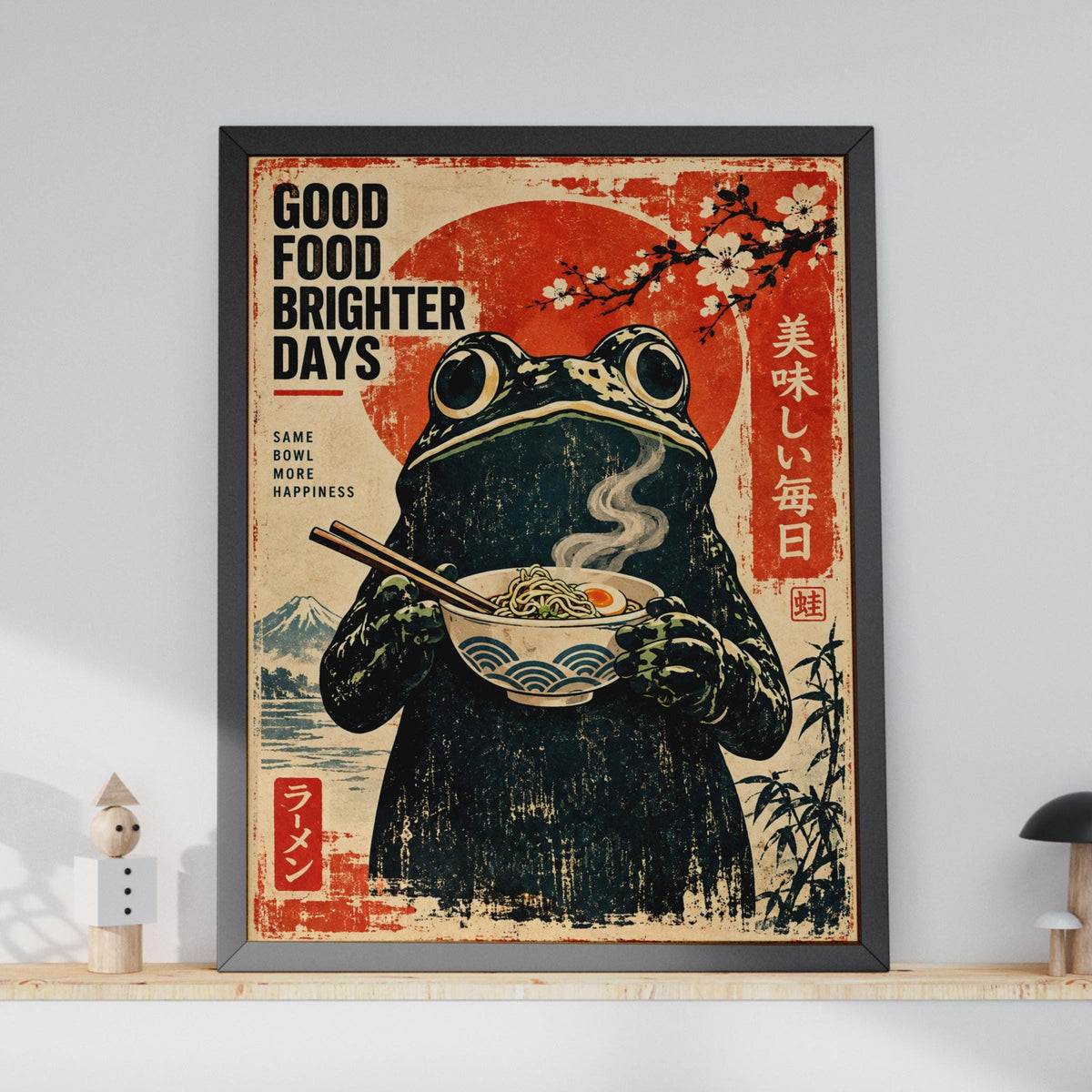 Vintage Frog Ramen Poster, Japanese Ukiyo-e Style Wall Art (A4)
