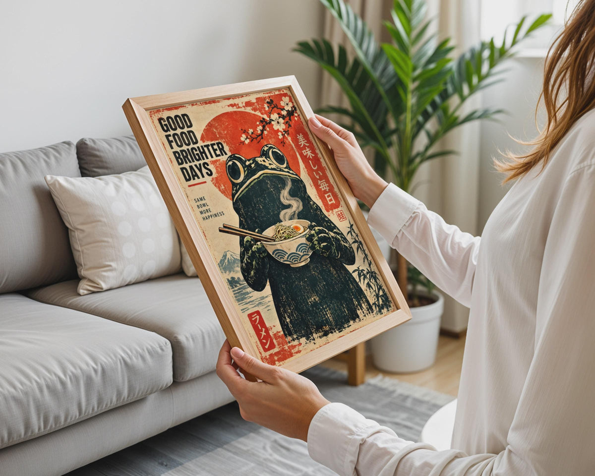 Vintage Frog Ramen Poster, Japanese Ukiyo-e Style Wall Art (A4)