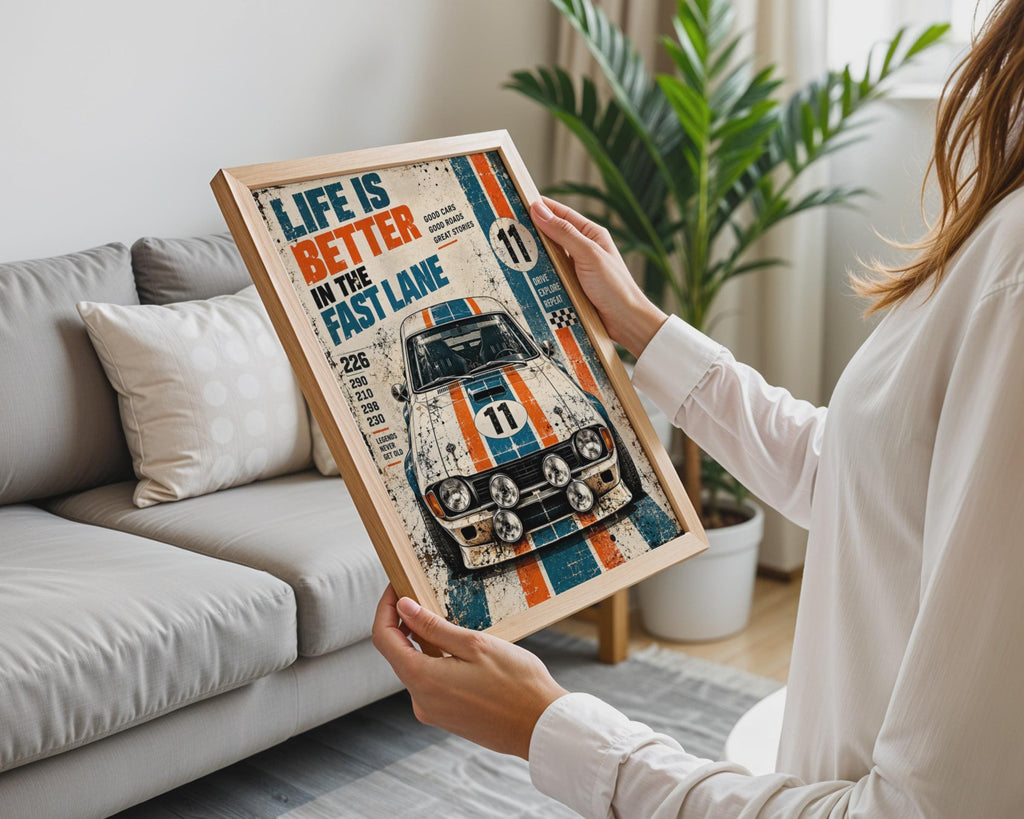Retro Racing Car Poster, Vintage Garage Wall Art, Motorsport Gift (Print)