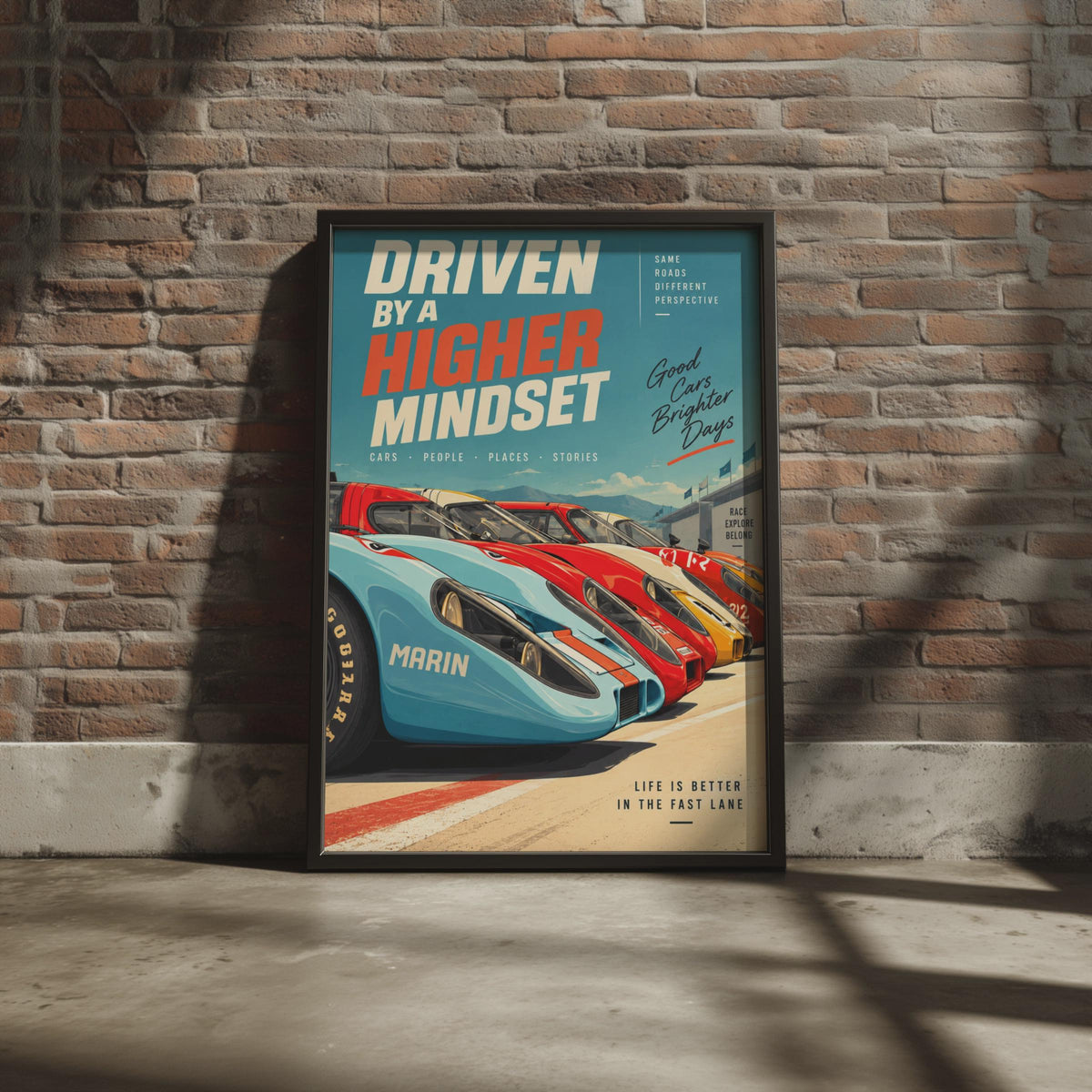 Driven By A Higher Mindset Racing Car Poster, Retro Motorsport Wall Art (Printed to Order)