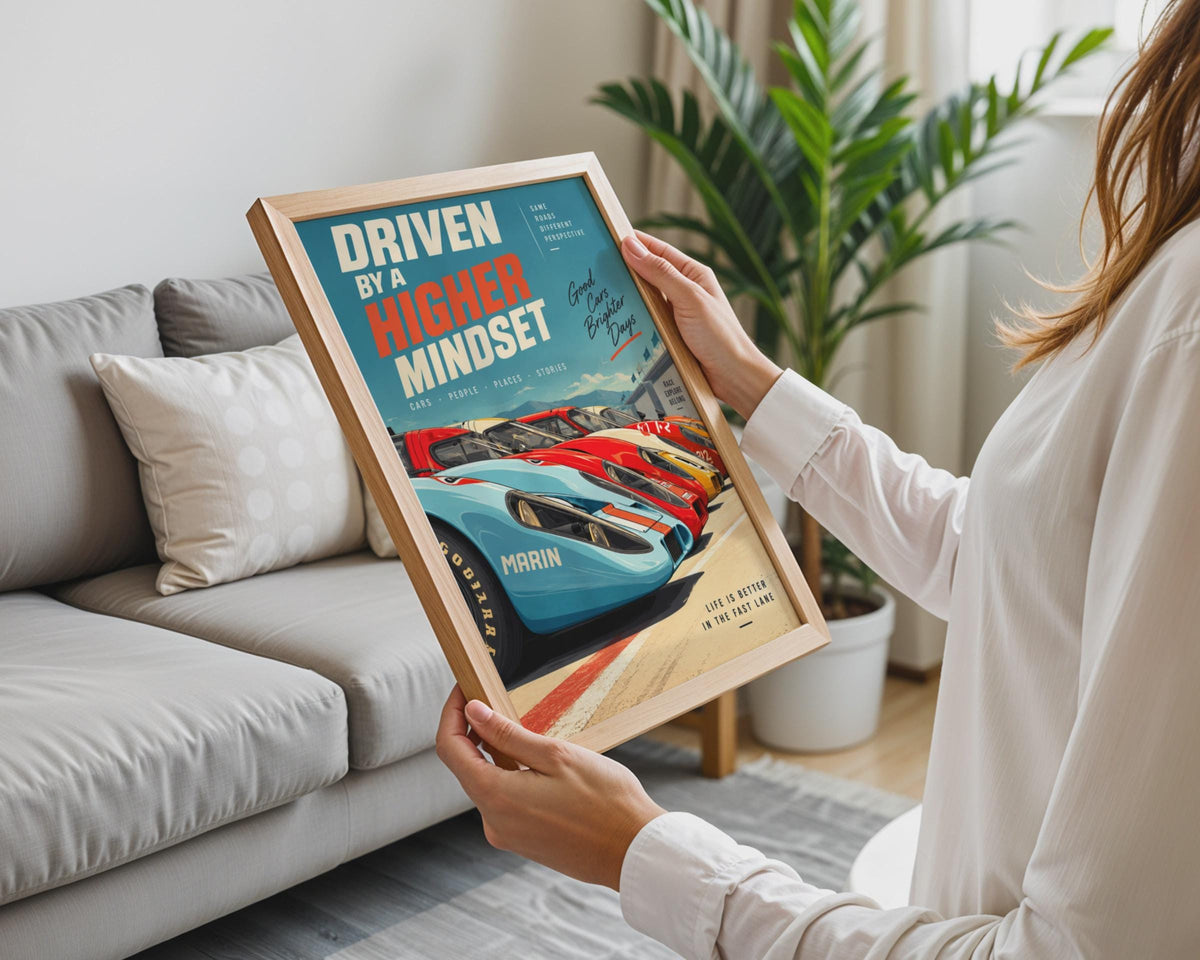 Driven By A Higher Mindset Racing Car Poster, Retro Motorsport Wall Art (Printed to Order)