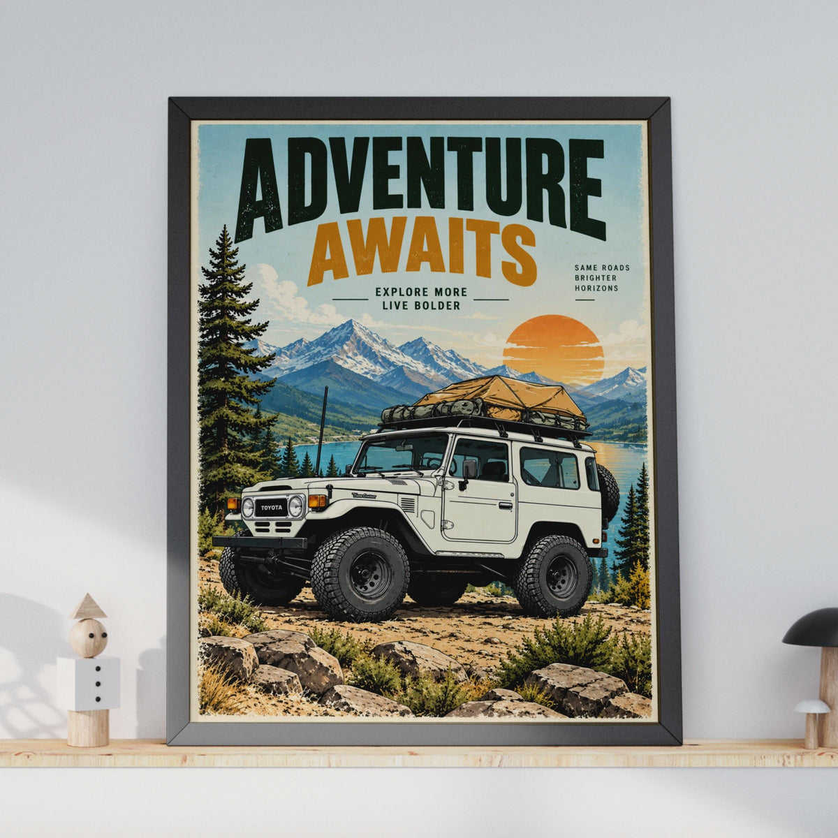 Adventure Awaits Toyota Land Cruiser FJ40 Poster, Retro Off-Road 4x4 Wall Art (Print)