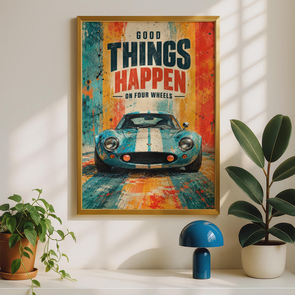 Retro GT Racing Car Poster, Vintage Motorsport Art, Car Lover Gift