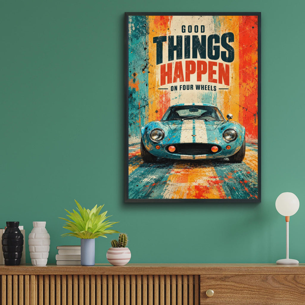 Retro GT Racing Car Poster, Vintage Motorsport Art, Car Lover Gift