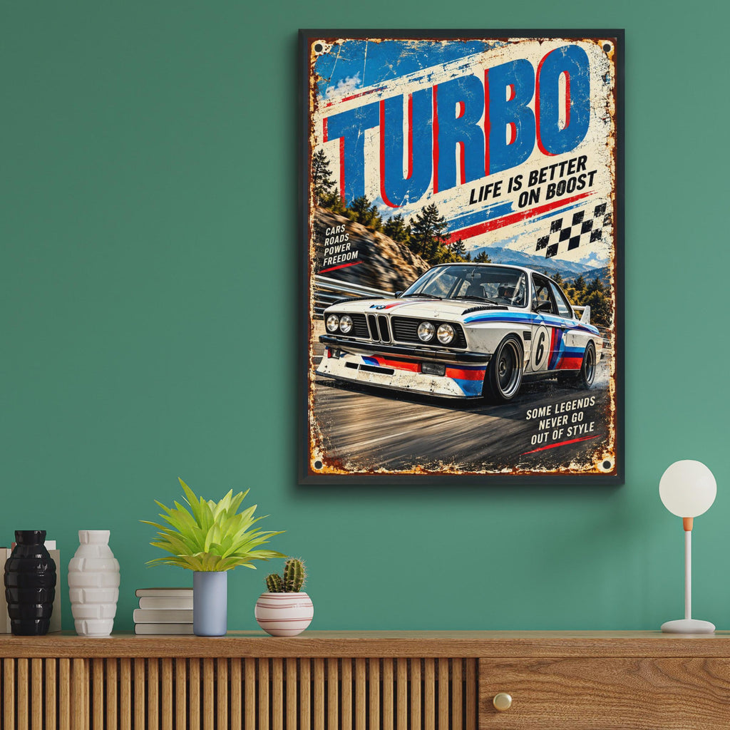 Vintage BMW Turbo Racing Poster, Retro Motorsport Wall Art (Digital Print)
