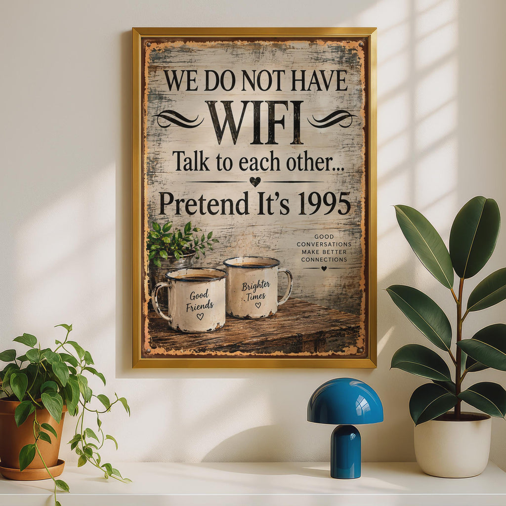 Funny Retro 1995 WiFi Poster, Rustic Kitchen Wall Art, Friends Gift Print