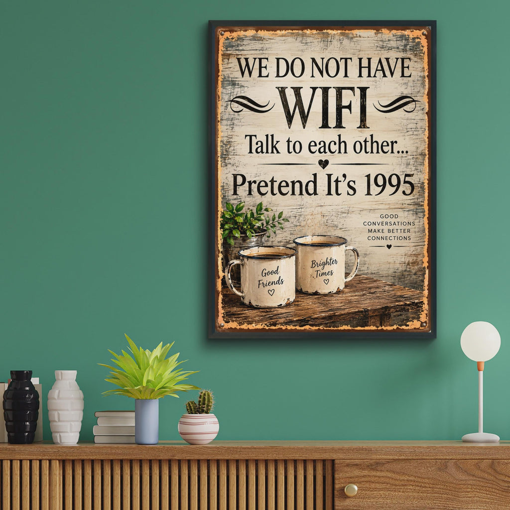 Funny Retro 1995 WiFi Poster, Rustic Kitchen Wall Art, Friends Gift Print