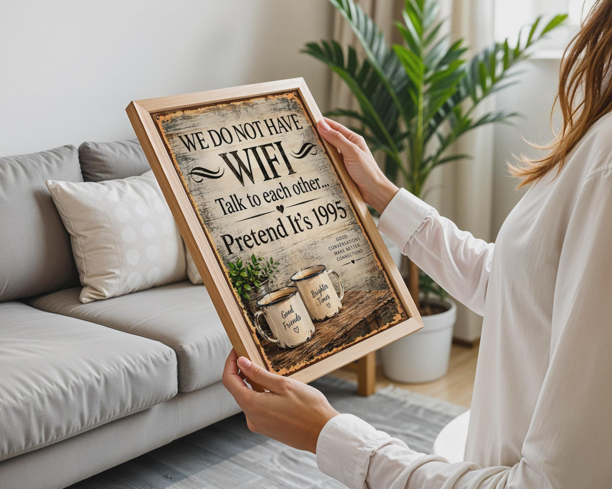 Funny Retro 1995 WiFi Poster, Rustic Kitchen Wall Art, Friends Gift Print