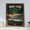 Lotus Cortina Classic Car Poster, Retro British Saloon, Coastal Sunset Art Print