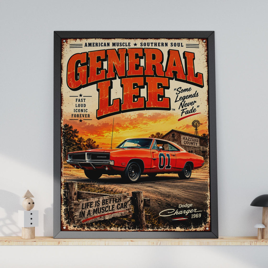General Lee 1969 Dodge Charger Poster, Dukes of Hazzard Retro Wall Art (A4)