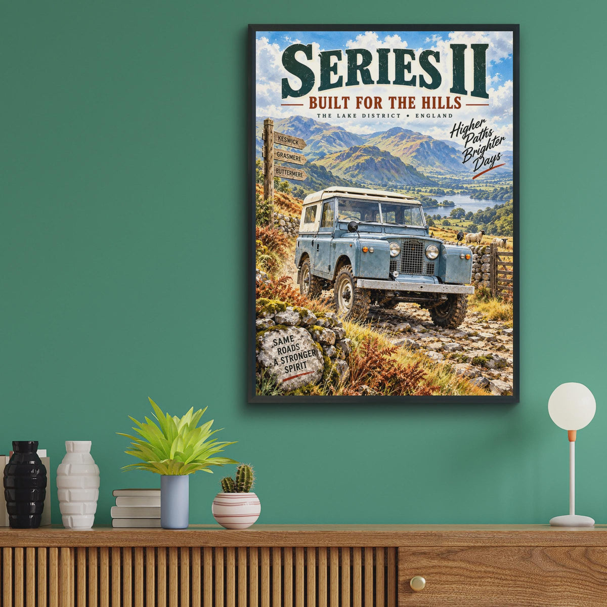 Land Rover Series II Lake District Poster, Vintage Wall Art, England Gift