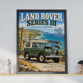 Land Rover Series III Coastal Escape Poster, Retro British 4x4 Wall Art Print