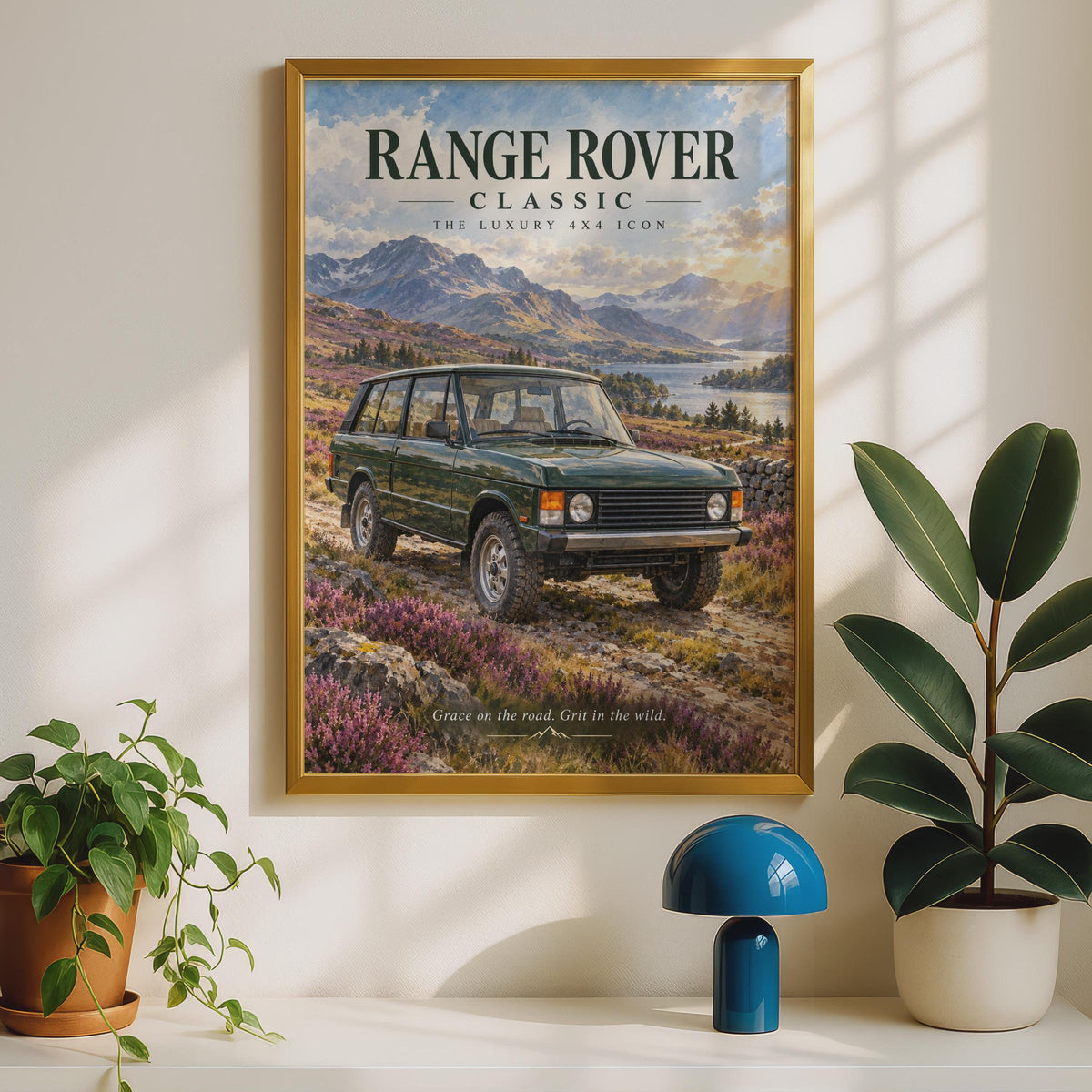 Range Rover Classic Poster, Luxury 4x4 Icon, Scottish Highlands Landscape (Print)