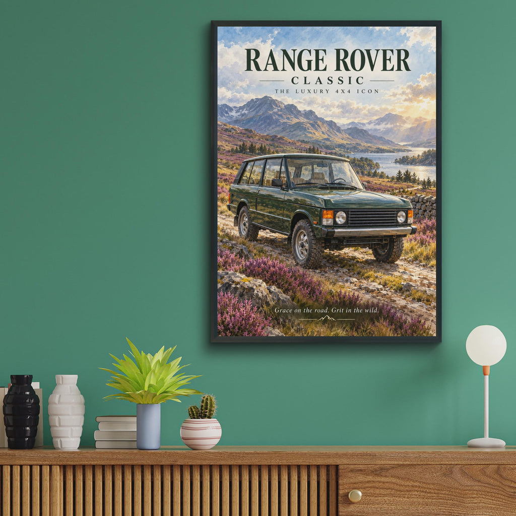 Range Rover Classic Poster, Luxury 4x4 Icon, Scottish Highlands Landscape (Print)