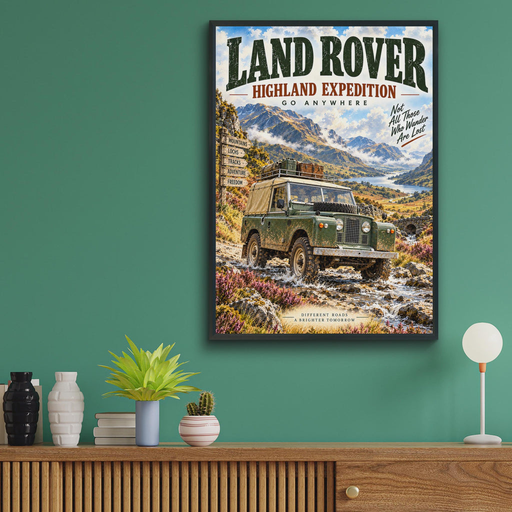 Land Rover Highland Expedition Poster, Vintage 4x4 Off-Road Wall Art (A4)