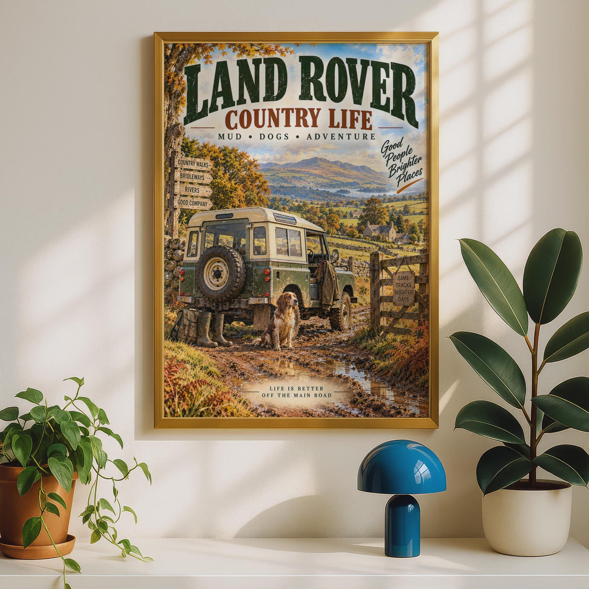 Land Rover Country Life Poster, Mud Dogs Adventure Print, British Countryside Wall Art