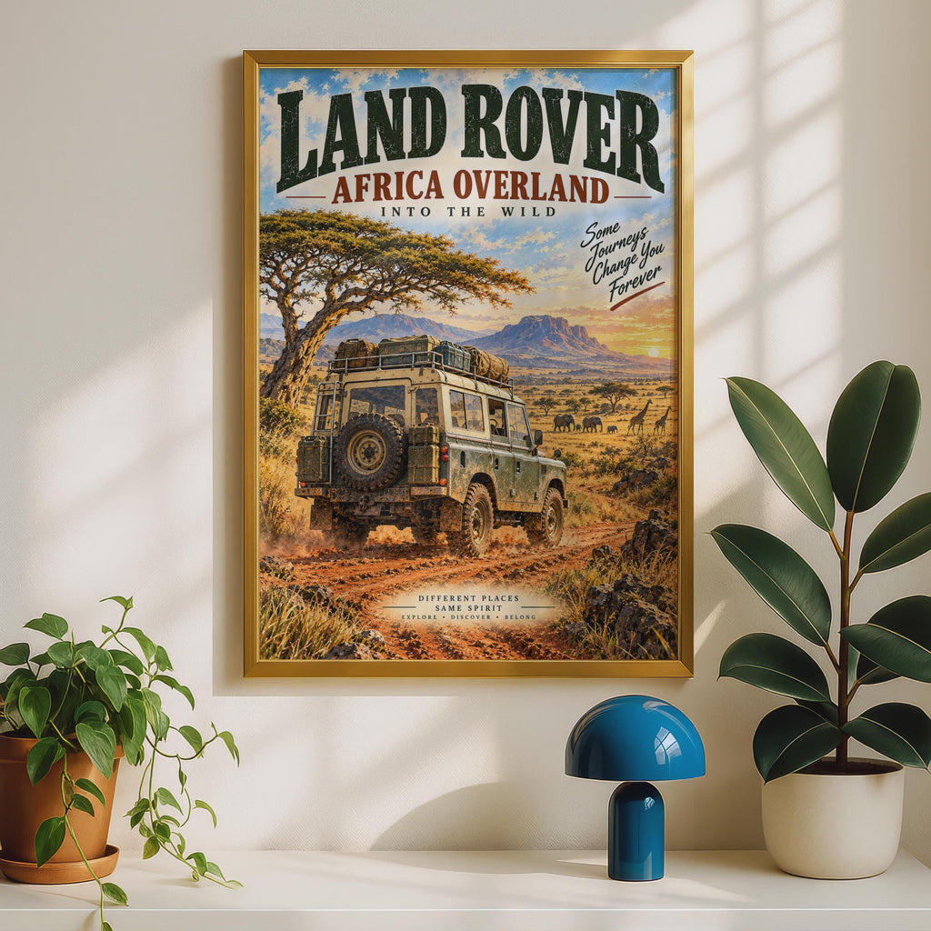 Land Rover Africa Overland Safari Poster 4x4 Adventure Print Off Road Wall Art Defender Savanna Sunset