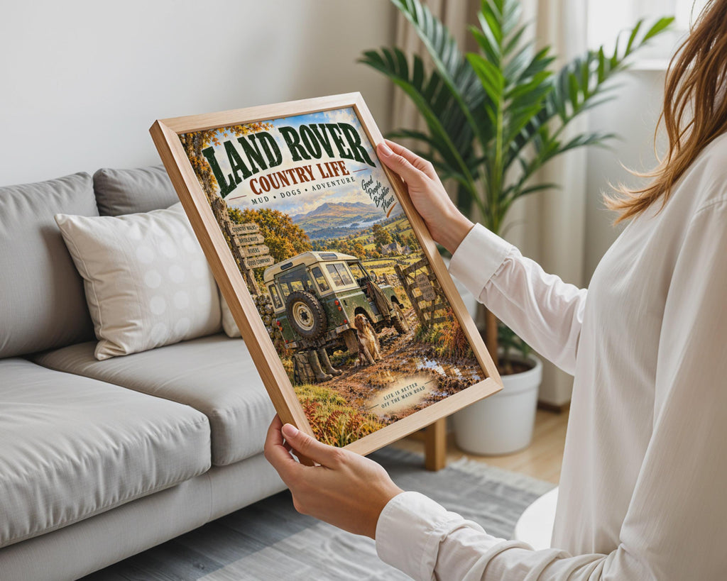 Land Rover Country Life Poster, Mud Dogs Adventure Print, British Countryside Wall Art