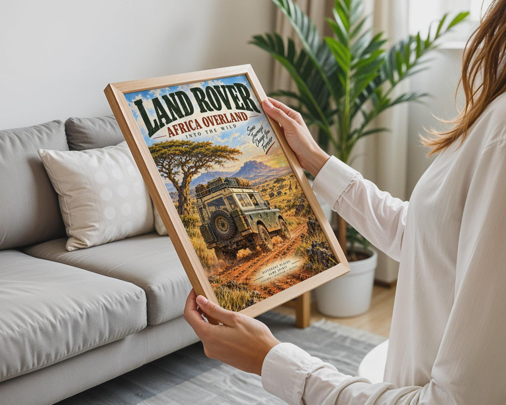 Land Rover Africa Overland Safari Poster 4x4 Adventure Print Off Road Wall Art Defender Savanna Sunset
