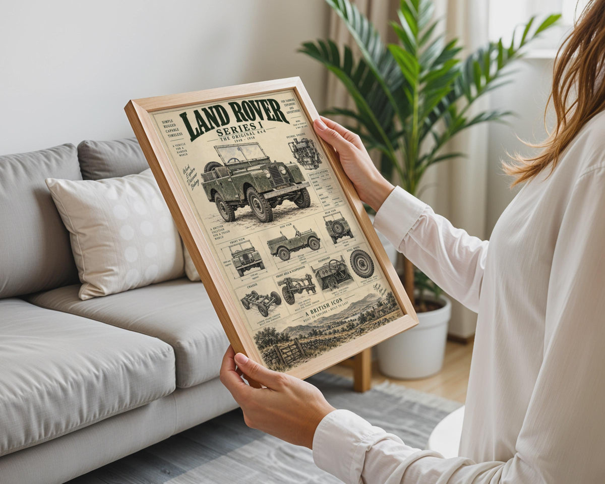 Land Rover Series I Blueprint Poster, Vintage 4x4 Technical Art Print (1948-1958)