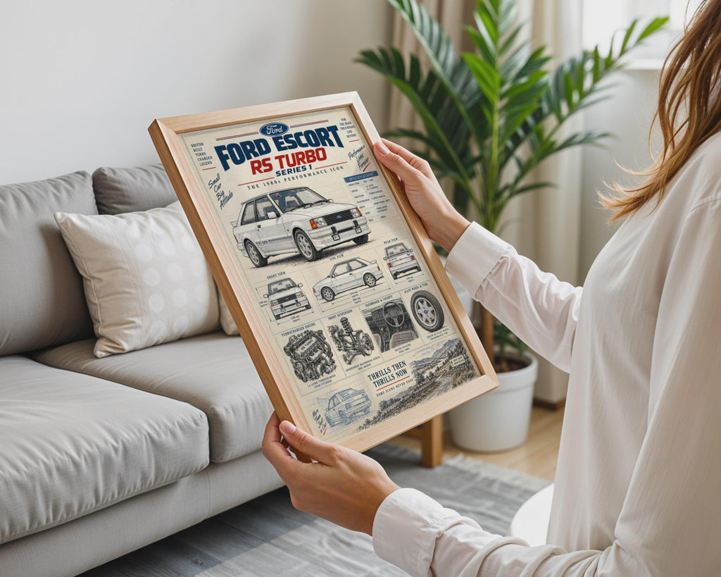Ford Escort RS Turbo Series 1 Poster, 1980s Classic Car Print, Blueprint Wall Art, British Retro Car Gift