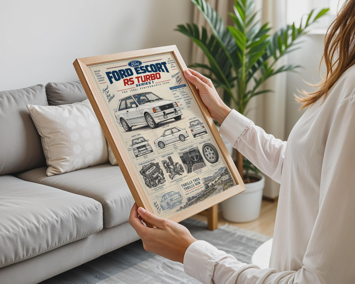 Ford Escort RS Turbo Series 1 Poster, 1980s Classic Car Print, Blueprint Wall Art, British Retro Car Gift