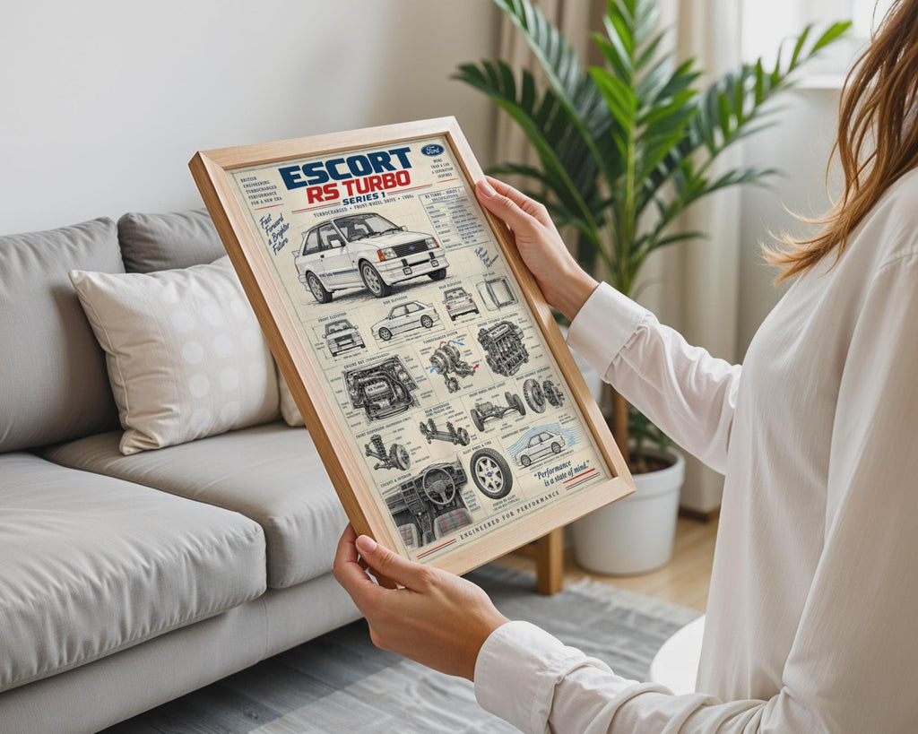 Ford Escort RS Turbo Series 1 Engineering Poster, 1980s Classic Car Wall Art, Blueprint Technical Print, Car Enthusiast Gift