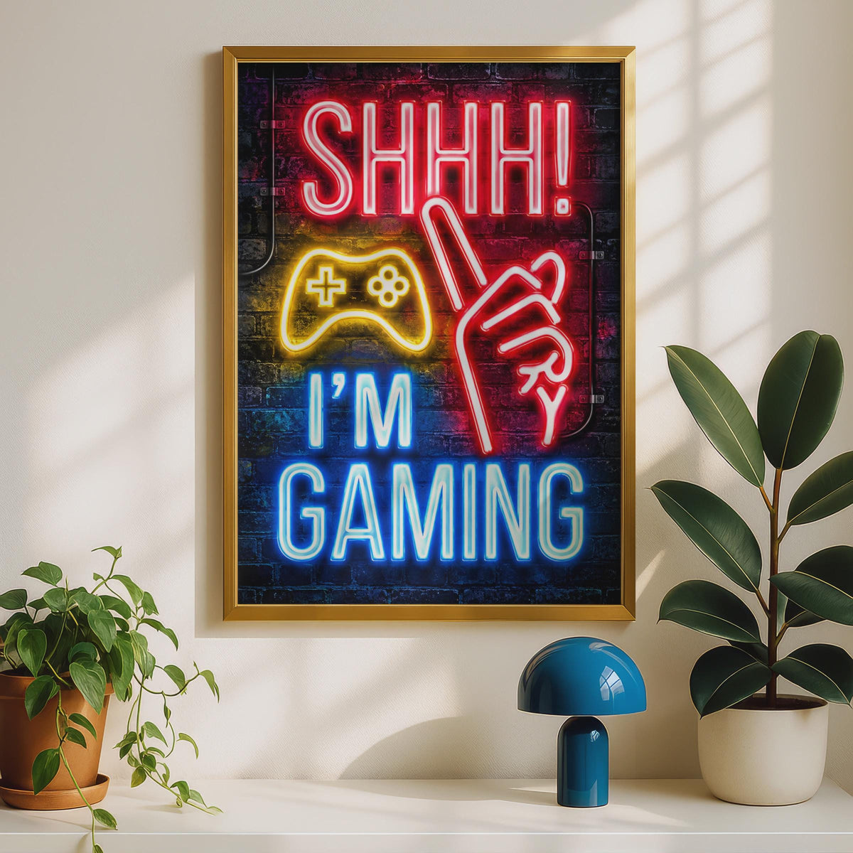 Neon Gaming Poster, Shhh I'm Gaming, Arcade Wall Art (Print)