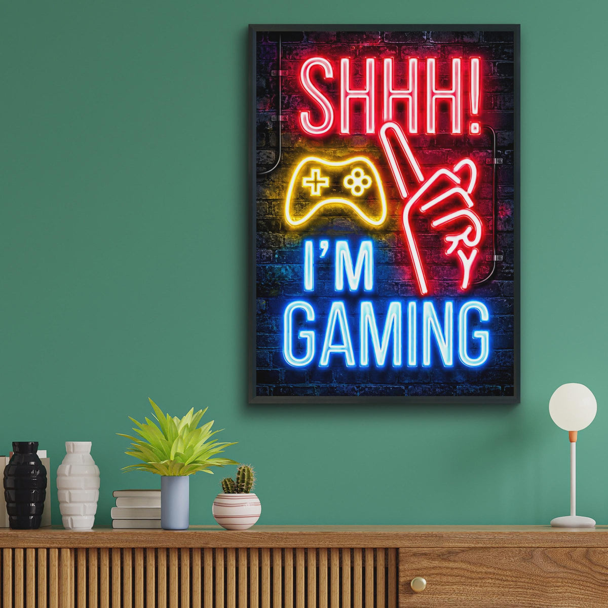Neon Gaming Poster, Shhh I'm Gaming, Arcade Wall Art (Print)