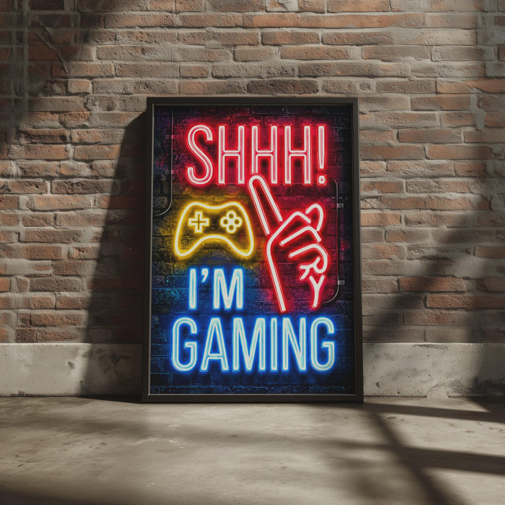 Neon Gaming Poster, Shhh I'm Gaming, Arcade Wall Art (Print)