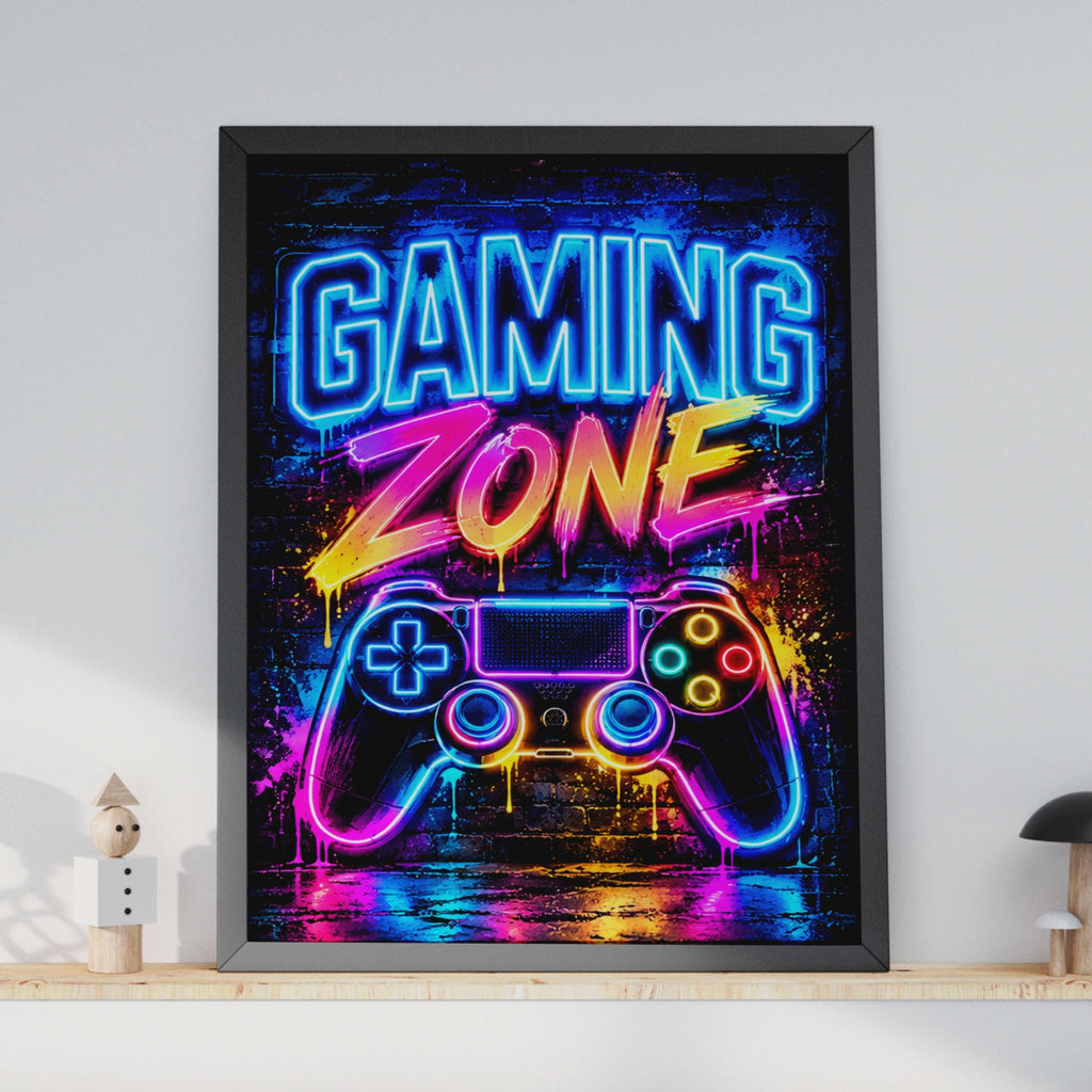 Neon Gaming Zone Poster, Graffiti Style Controller Wall Art (Printed Poster)
