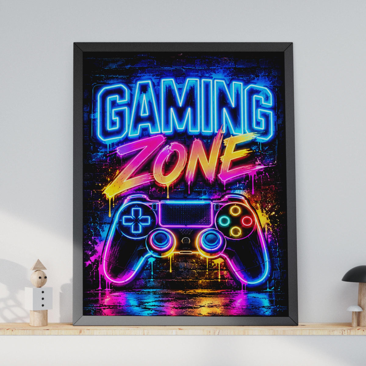 Neon Gaming Zone Poster, Graffiti Style Controller Wall Art (Printed Poster)