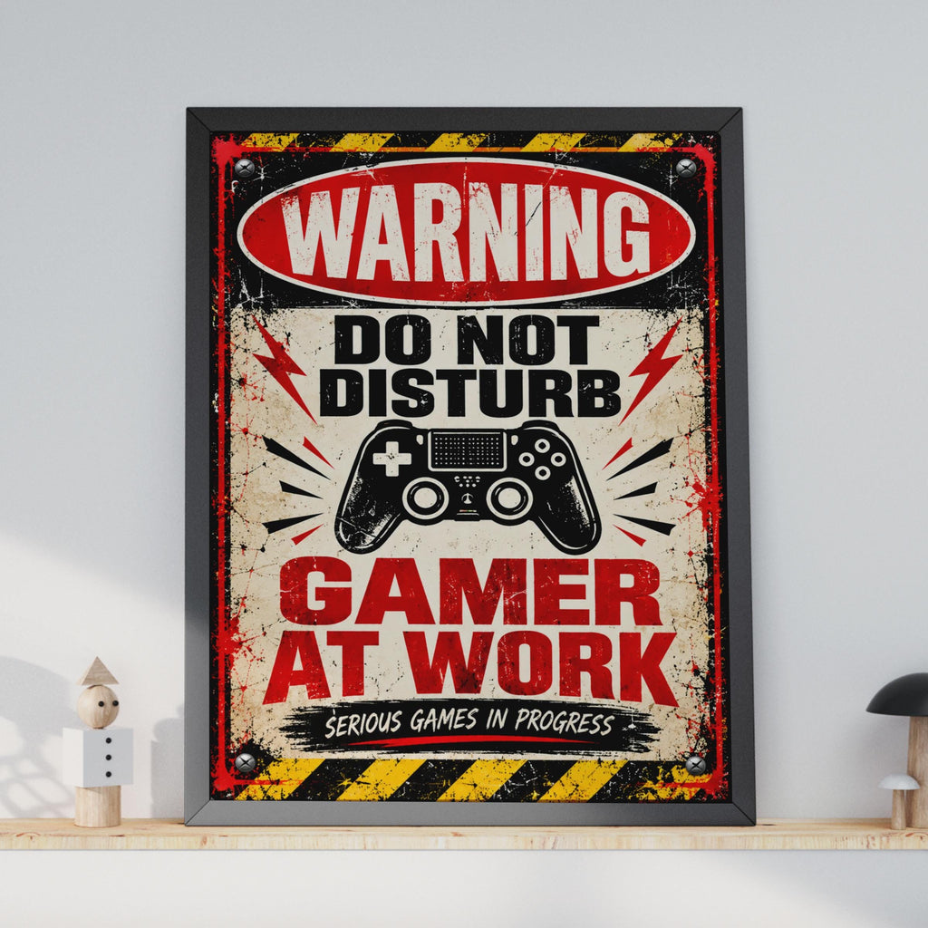 Retro Gamer Warning Sign Poster, Do Not Disturb Gaming Print, Boys Bedroom Wall Art