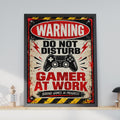 Retro Gamer Warning Sign Poster, Do Not Disturb Gaming Print, Boys Bedroom Wall Art