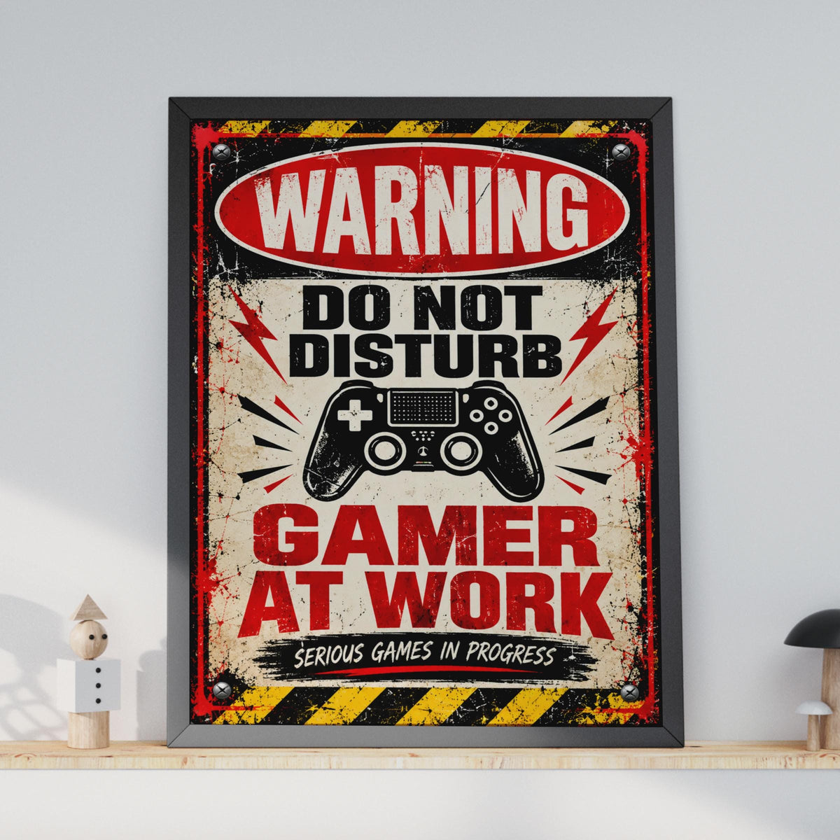 Retro Gamer Warning Sign Poster, Do Not Disturb Gaming Print, Boys Bedroom Wall Art