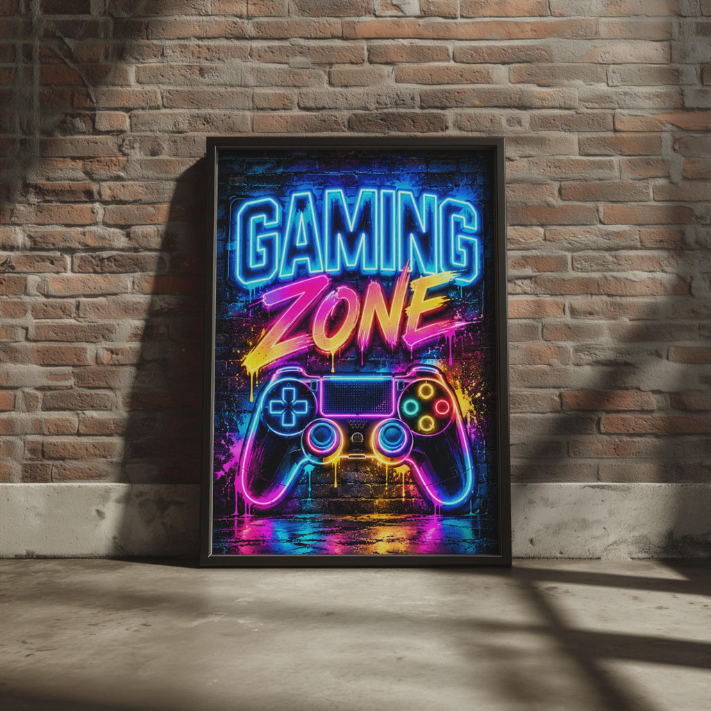 Neon Gaming Zone Poster, Graffiti Style Controller Wall Art (Printed Poster)