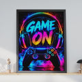 Neon Graffiti Gaming Poster, RGB Controller Headphones Wall Art (A4)