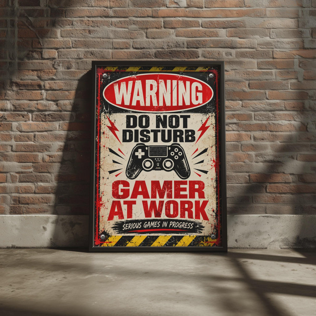 Retro Gamer Warning Sign Poster, Do Not Disturb Gaming Print, Boys Bedroom Wall Art