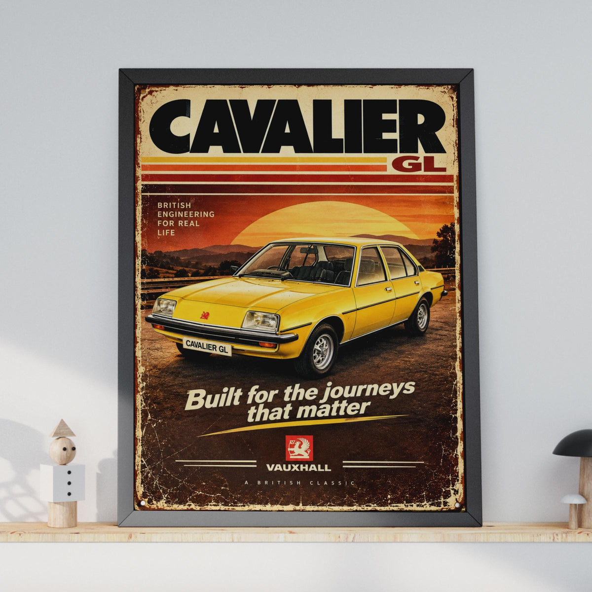 Vauxhall Cavalier GL Retro Car Poster, 1970s Vauxhall Brush Print, British Garage Wall Art
