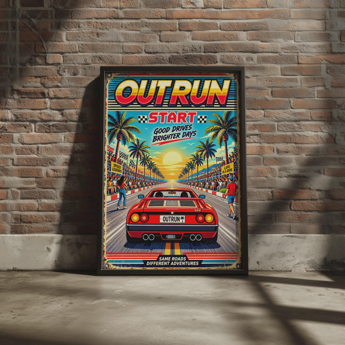 Outrun Retro Racing Poster, 80s Arcade Car Wall Art, Red Supercar Print, Palm Tree Sunset (Digital Download)