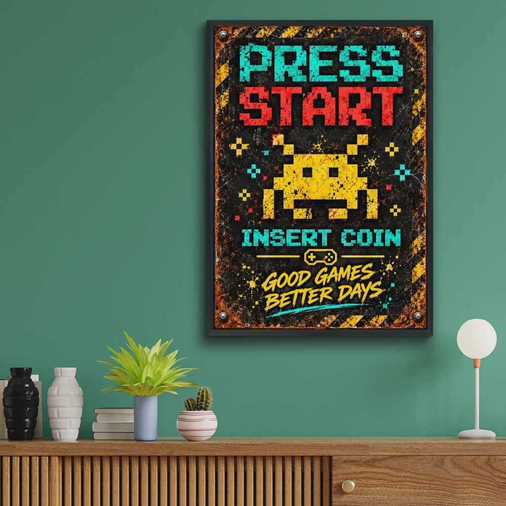 Retro Gaming Poster, Pixel Art Space Invader, Arcade Wall Art (Physical Print)