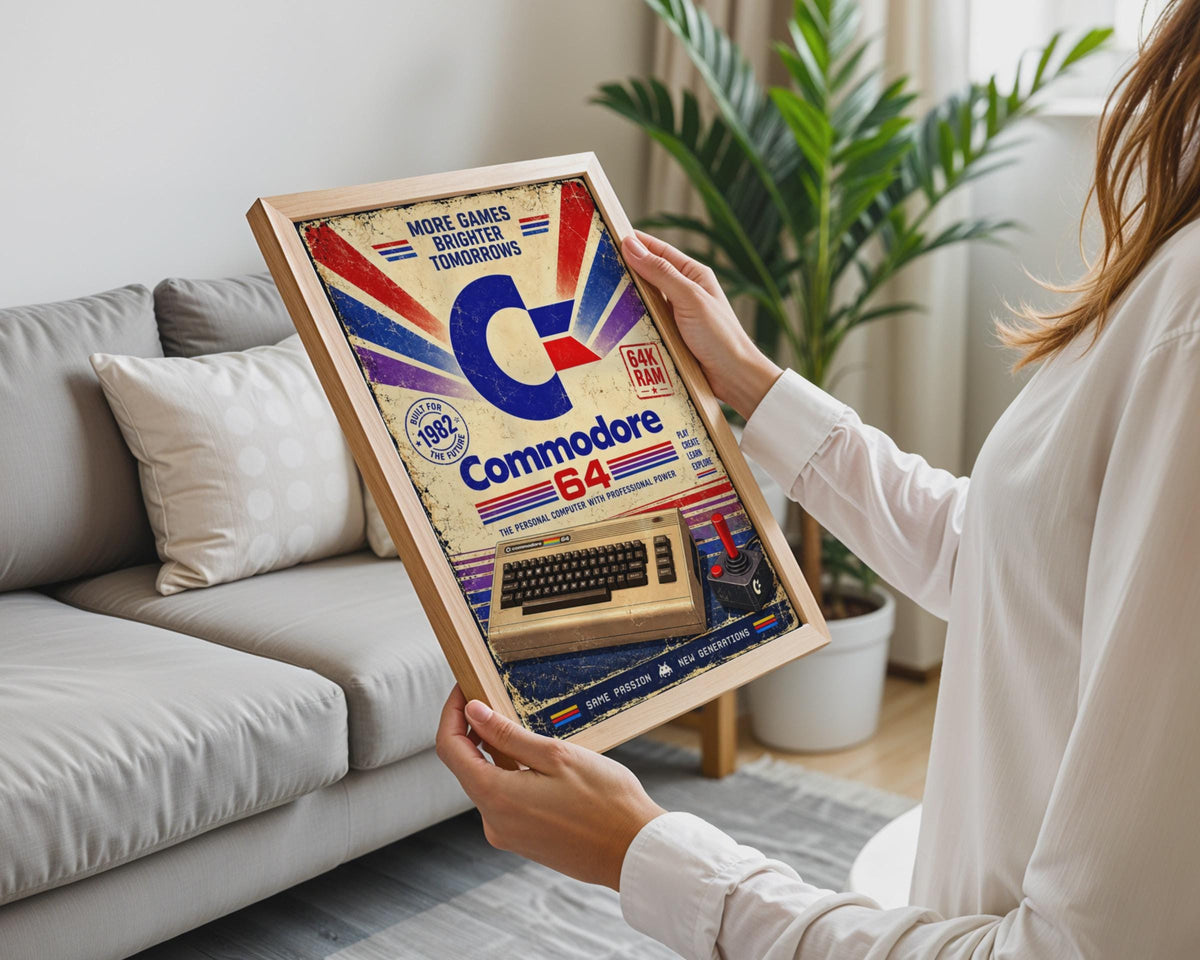 Commodore 64 Retro Gaming Poster, 1980s Tech Wall Art (Print)