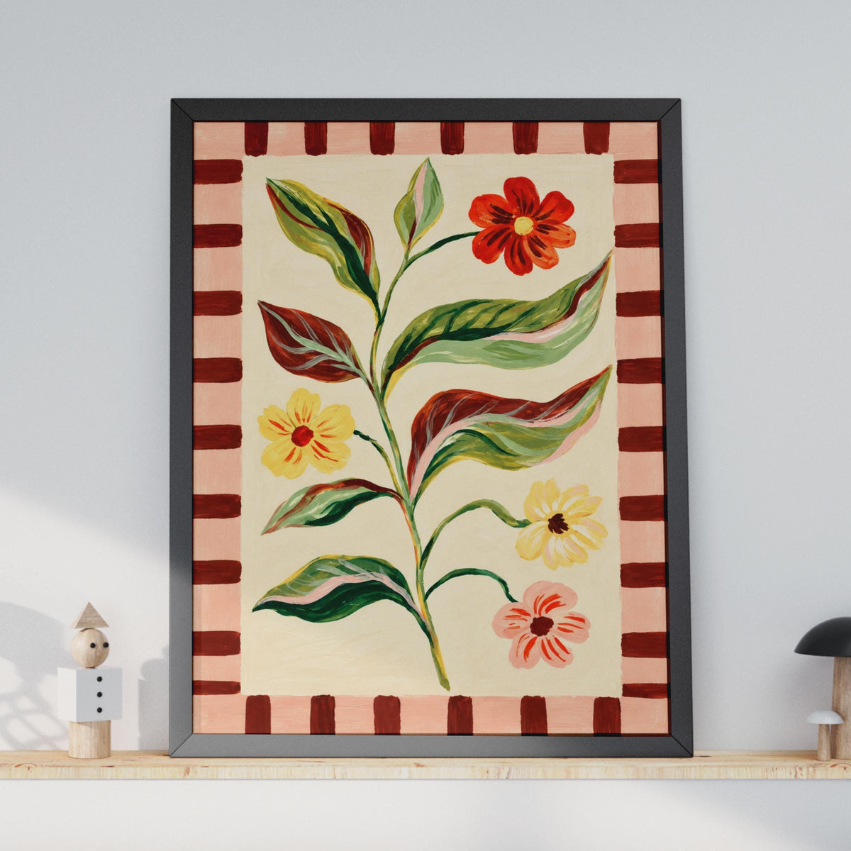 Hand-Painted Botanical Poster, Folk Art Floral Print, Maximalist Home Decor (Printed to Order)