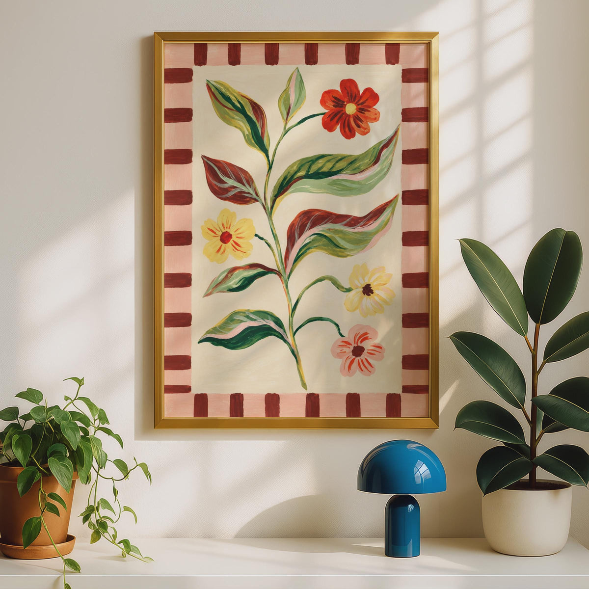 Hand-Painted Botanical Poster, Folk Art Floral Print, Maximalist Home Decor (Printed to Order)