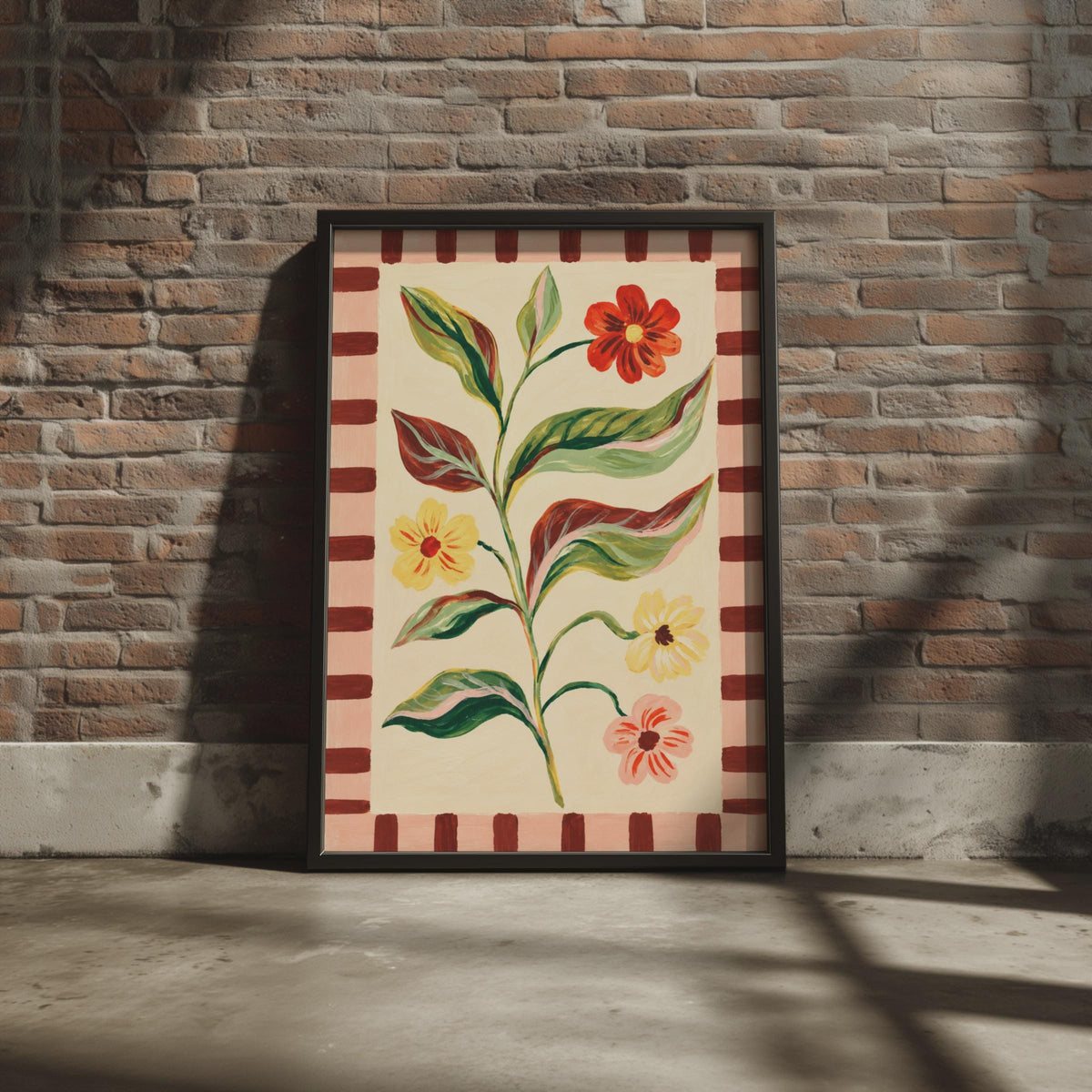 Hand-Painted Botanical Poster, Folk Art Floral Print, Maximalist Home Decor (Printed to Order)