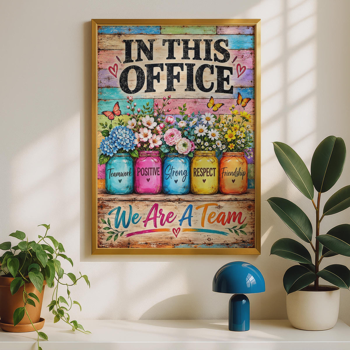In This Office We Are A Team Poster, Floral Mason Jar Print, Motivational Wall Art