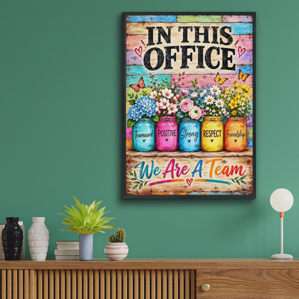 In This Office We Are A Team Poster, Floral Mason Jar Print, Motivational Wall Art