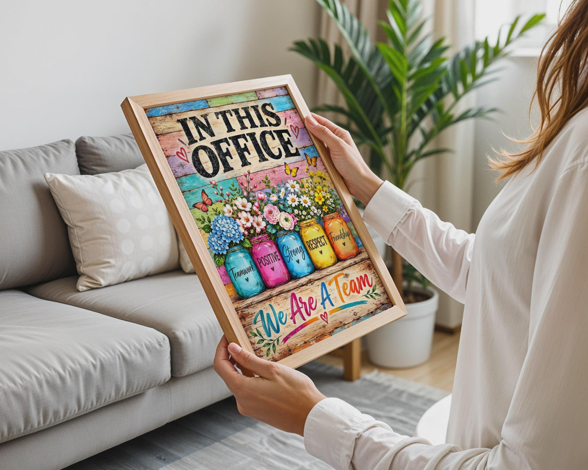 In This Office We Are A Team Poster, Floral Mason Jar Print, Motivational Wall Art